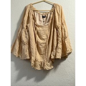 Scarlet darkness  tan bohemian-style off-the-shoulder blouse  bell sleeves 2x